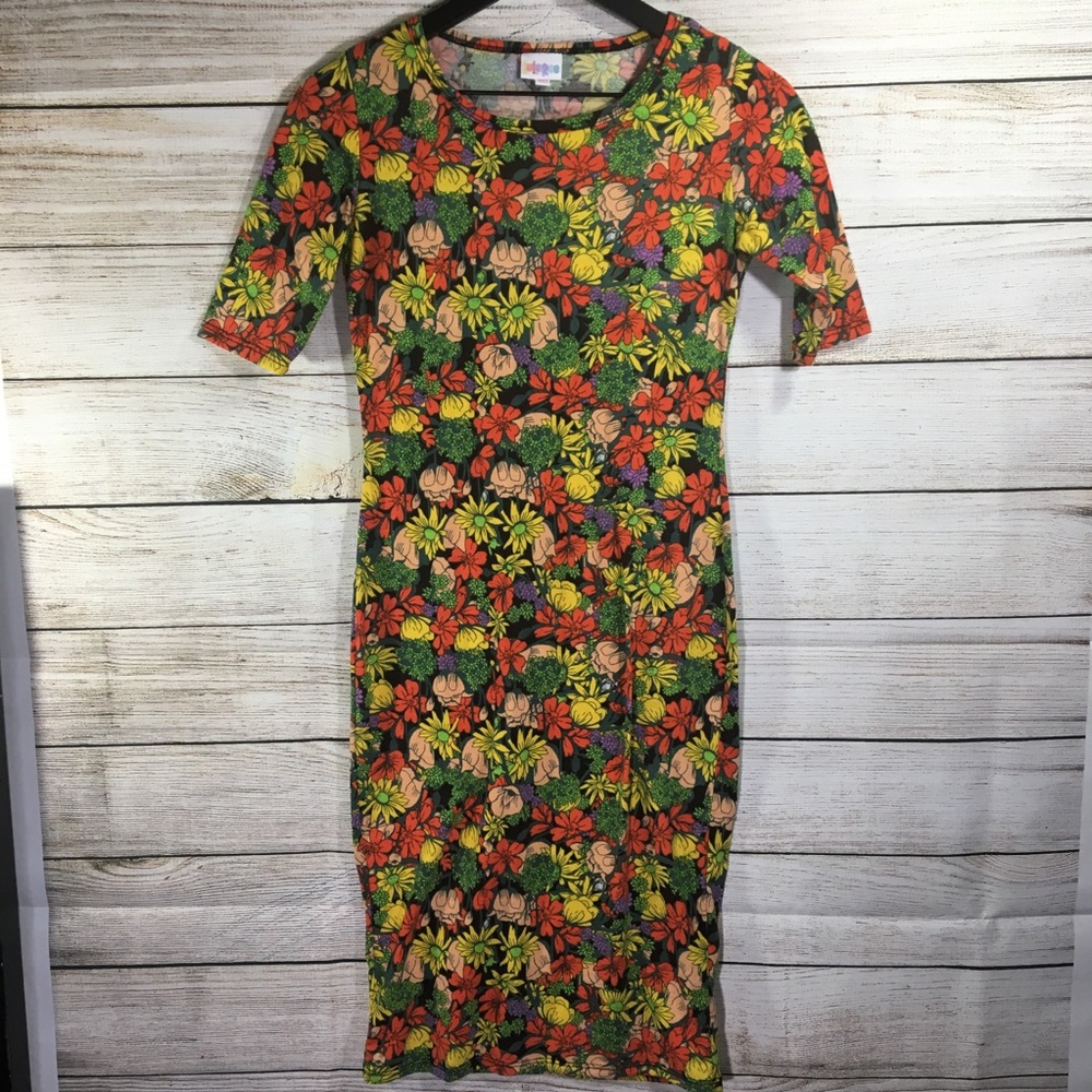 Lularoe Women's Julia Floral Yellow Dress Size XXS